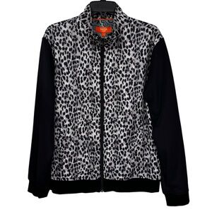 NWT Tallia Sport Track Jacket Animal Print Black Gray Zip Front Women’s Sz Small